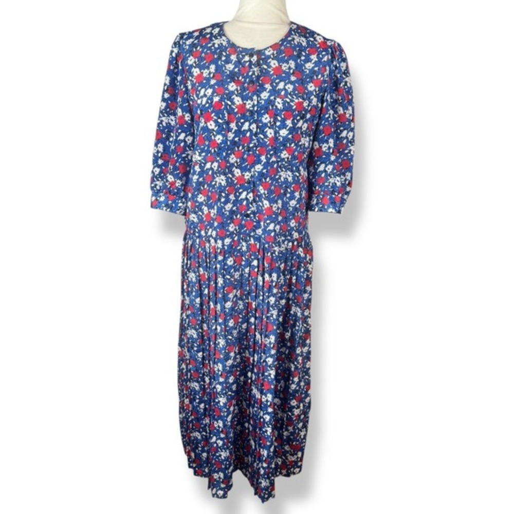 Vintage Breli Dress Womens Size 10 Union Made in USA 80s Floral Patriotic July 4